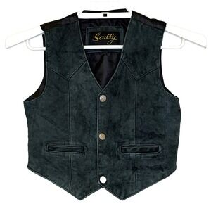 Scully Vest Kids Small Green Suede Leather Western Cowboy Rugged Heritage